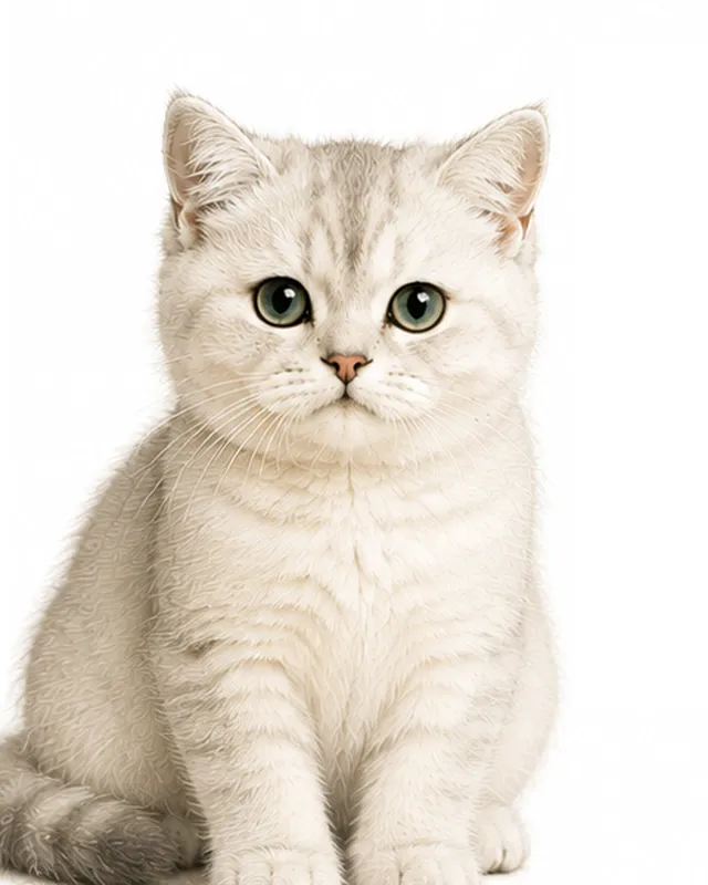 Portrait illustré de Bloomsberry, chatonne British Shorthair au pelage argenté et aux yeux verts